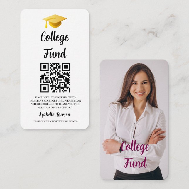Carte D'accompagnement Code QR Fête de fin d'études Fonds universitaire D (Devant / Derrière)