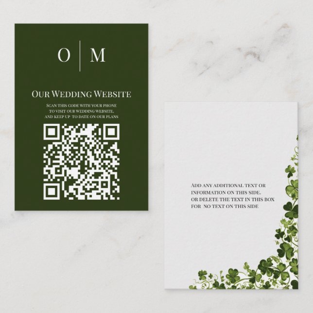 Carte D'accompagnement Code QR feuille de trèfle stylisée Irlandaise  (Devant / Derrière)