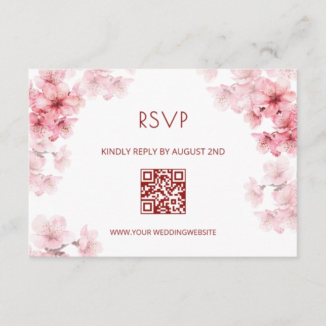 Carte D'accompagnement Code QR | Fleur de cerisier à l'aquarelle RSVP (Devant)