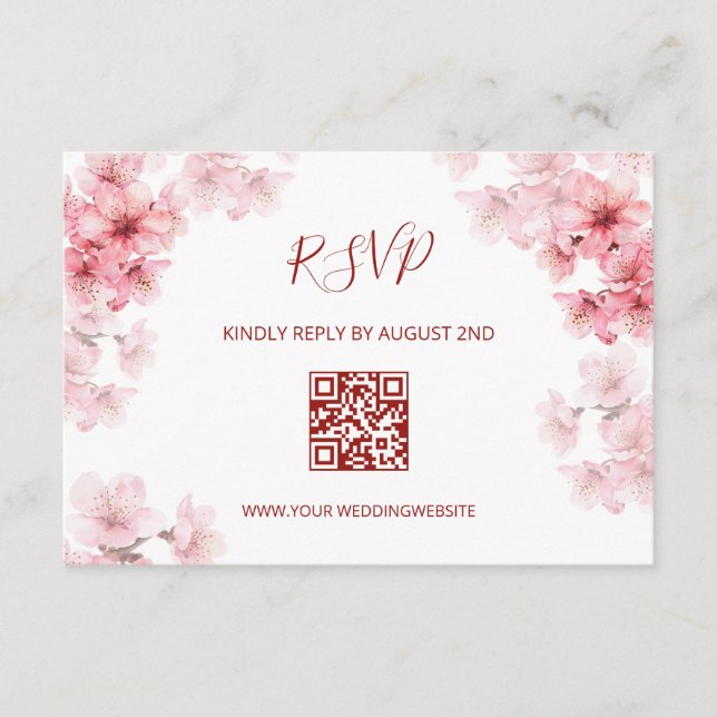 Carte D'accompagnement Code QR | Fleur de cerisier à l'aquarelle RSVP (Devant)