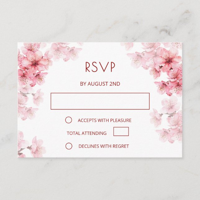 Carte D'accompagnement Code QR | Fleur de cerisier à l'aquarelle RSVP (Devant)