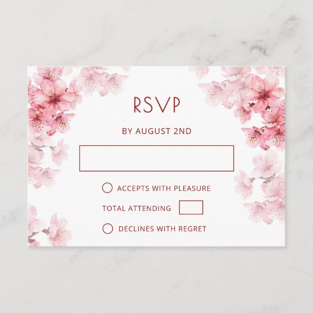 Carte D'accompagnement Code QR | Fleur de cerisier à l'aquarelle RSVP (Devant)