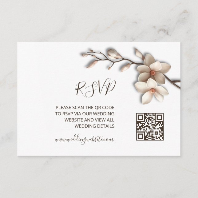 Carte D'accompagnement Code QR |  Fleur de Magnolia 3D RSVP (Devant)