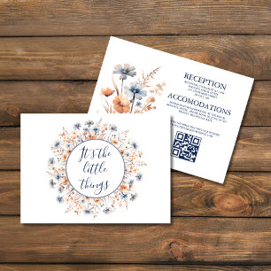 Carte D'accompagnement Code QR Fleur sauvage Dusty Blue et Peach Boho