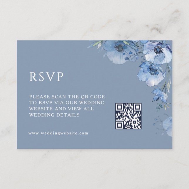 Carte D'accompagnement Code QR | Fleurs bleues artistiques (Devant)