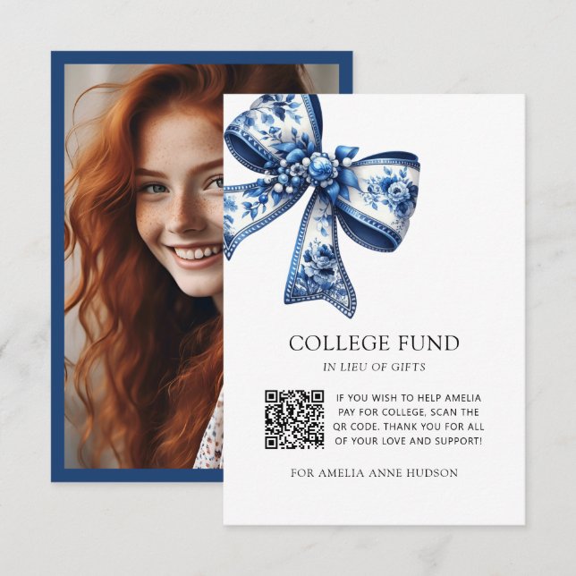 Carte D'accompagnement Code QR Fleurs Bleues Collégien Fonds de Ruban Flo (Devant / Derrière)