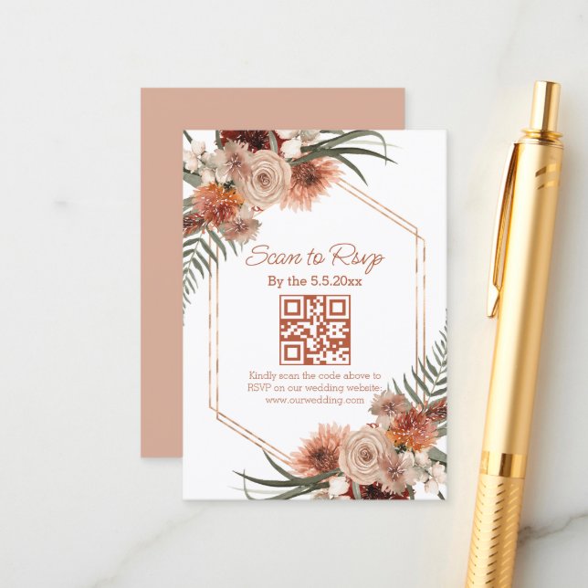 Carte D'accompagnement code QR floral automnal aquarelle RSVP mariage (Devant/Arrière en situation)