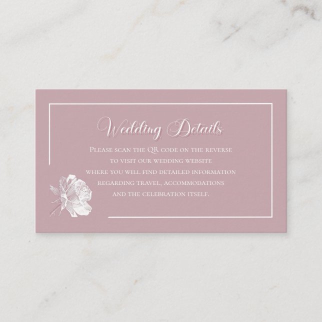 Carte D'accompagnement Code QR Floral Blanc Rose Poussiéreux Romantique (Devant)