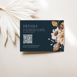 Carte D'accompagnement Code QR Floral Boho Marine Brun foncé & Terracotte