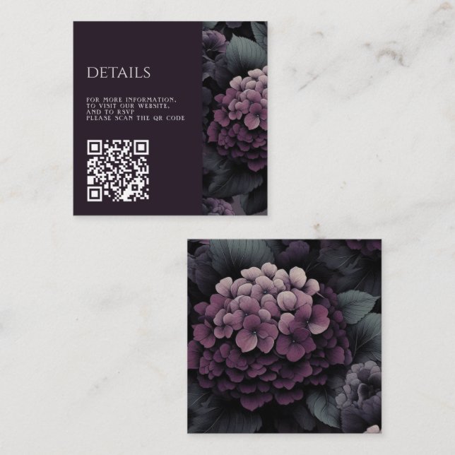 Carte D'accompagnement Code QR Floral Moody violet (Devant / Derrière)