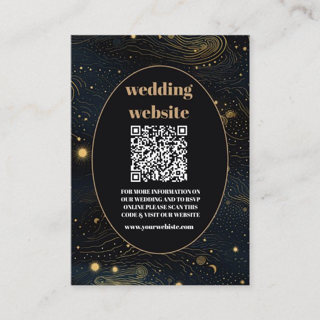Carte D'accompagnement code QR Lune Croissante Céleste Or Mariage (Devant)