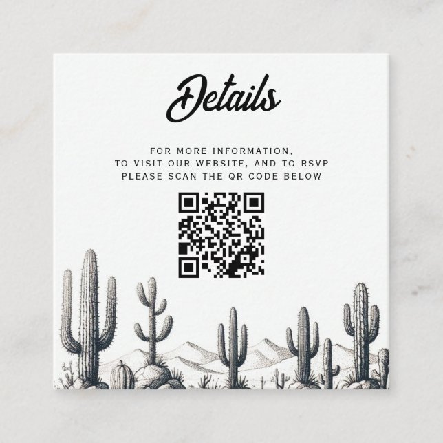 Carte D'accompagnement Code QR Mariage Cactus décontracté (Devant)