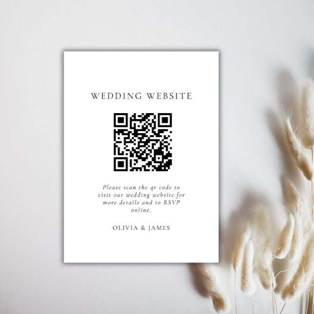Carte D'accompagnement Code QR Mariage Chic Minimal Noir et Blanc (Minimal Black and White QR Code Wedding Chic Enclosure Card)