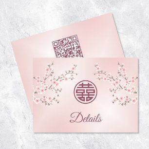 Carte D'accompagnement Code QR   Mariage chinois Dusty - Détails roses
