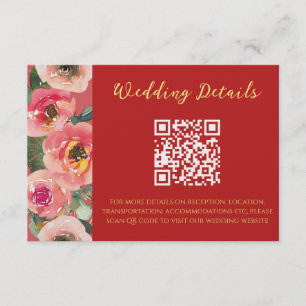 Carte D'accompagnement Code QR mariage chinois moderne rose floral fronti
