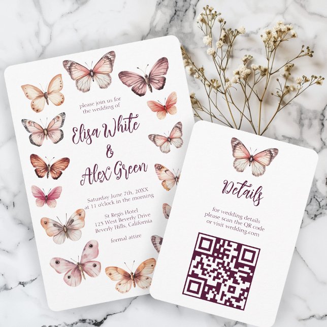Carte D'accompagnement Code QR Mariage CUSTOM Elegant Butterflies (Elegant Butterflies Wedding CUSTOM QR code Enclosure Card
)