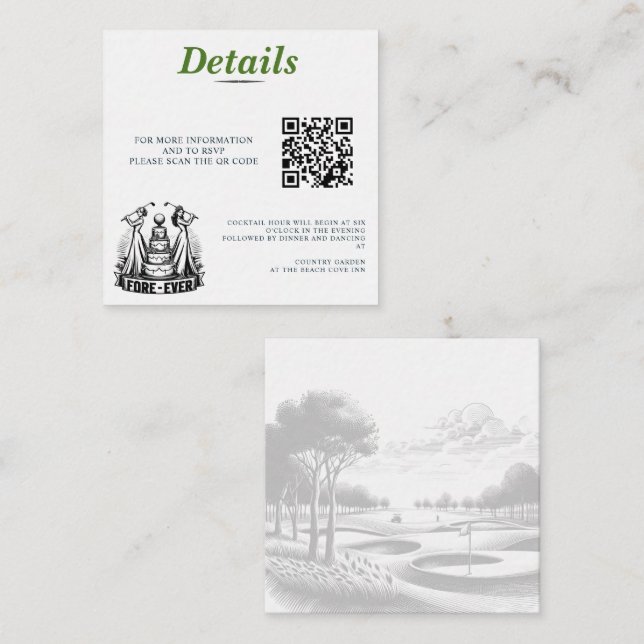 Carte D'accompagnement Code QR Mariage des épouses de golf (Devant / Derrière)