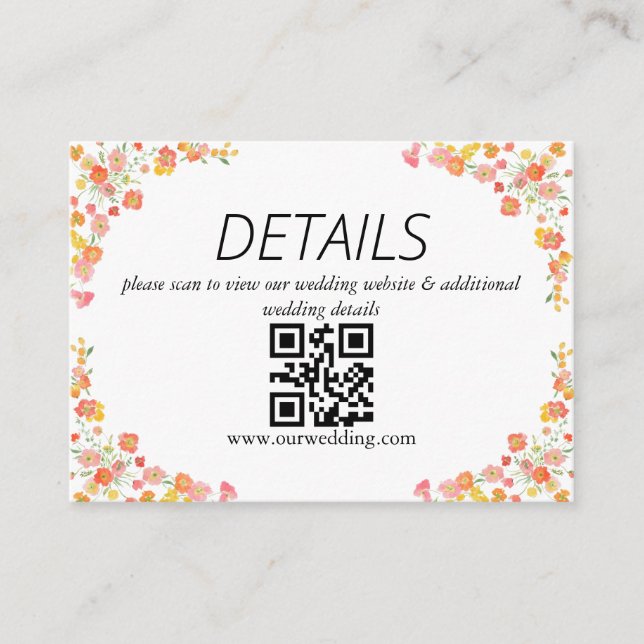 Carte D'accompagnement Code QR Mariage d'été rose et orange (Devant)
