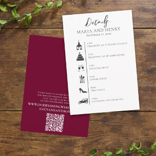 Carte D'accompagnement Code QR mariage Elegant Burgundy Timeline