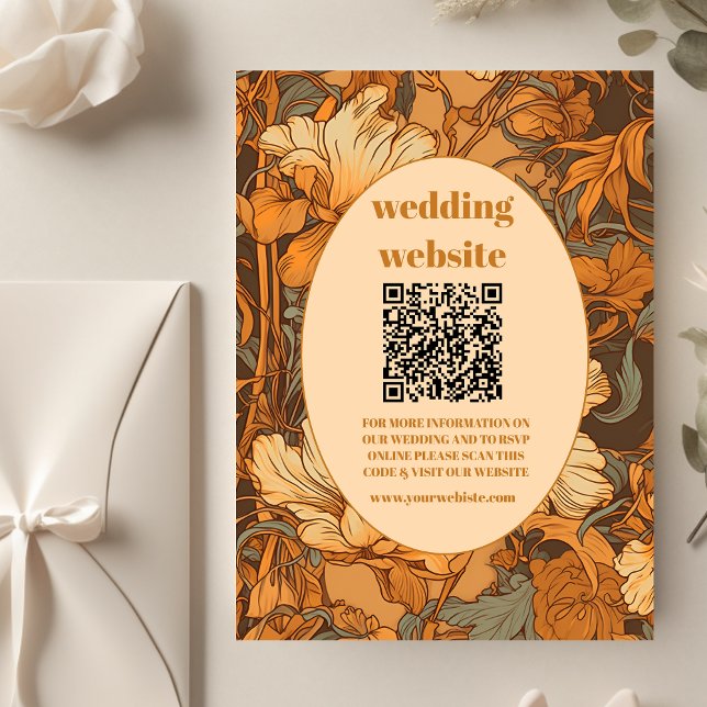 Carte D'accompagnement code QR Mariage Floral Art Nouveau Or (Créateur téléchargé)