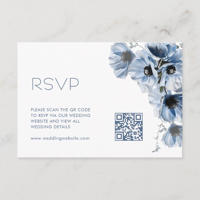 Carte D'accompagnement Code QR |  Mariage Floral Bleu (Devant)