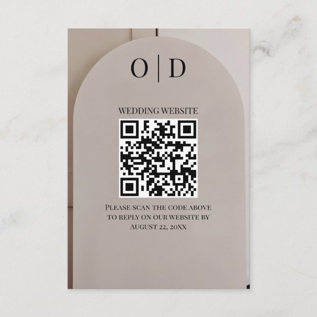 Carte D'accompagnement Code QR Mariage Luxe Neutre Arch (Devant)