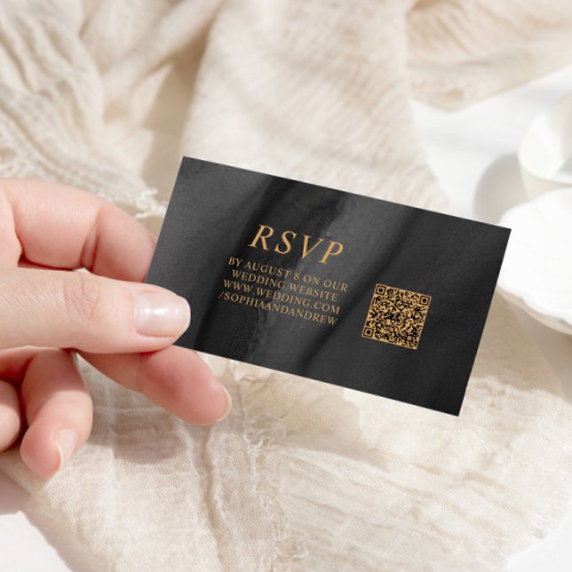 Carte D'accompagnement Code QR Mariage noir et or RSVP (Créateur téléchargé)
