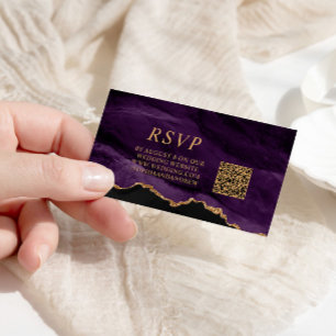 Carte D'accompagnement Code QR Mariage noir et pourpre RSVP