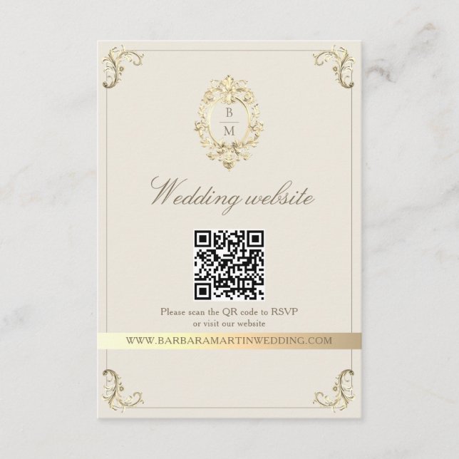 Carte D'accompagnement Code QR Mariage Or Baroque (Devant)