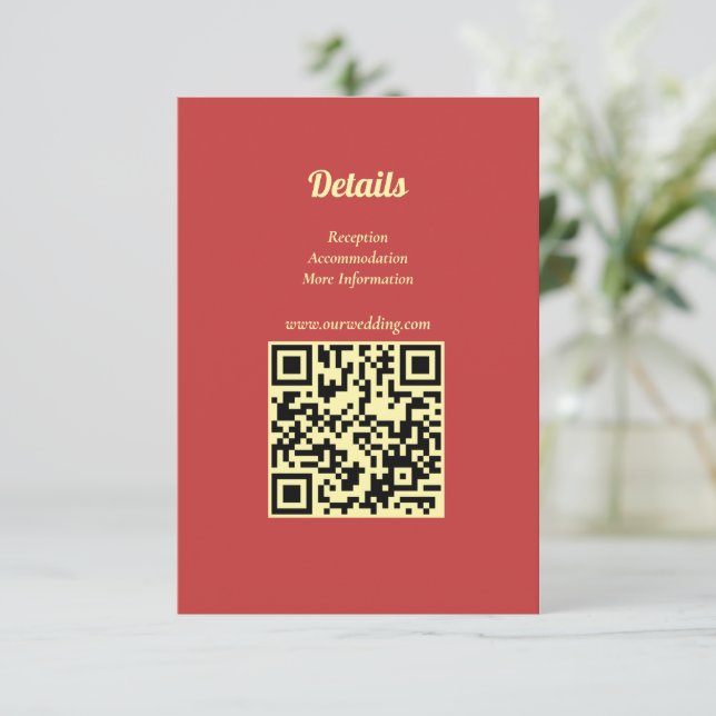Carte D'accompagnement Code QR Mariage Rouge Or Été Tournesol (Debout devant)