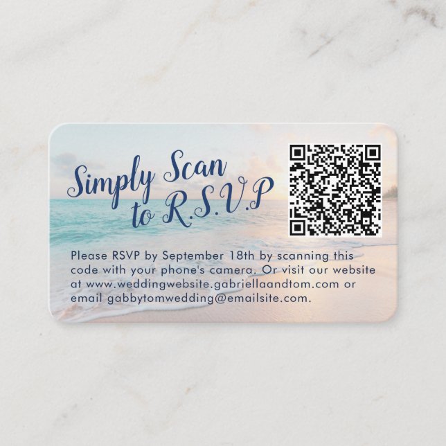 Carte D'accompagnement Code QR Mariage RSVP Beach Destination (Devant)