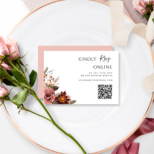 Carte D'accompagnement Code QR Mariage RSVP en ligne Bourgogne, rose vif