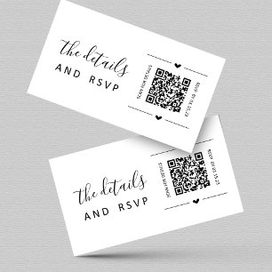 Carte D'accompagnement Code QR mariage RSVP et fiche de détails Insérer