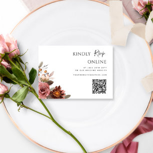 Carte D'accompagnement Code QR Mariage RSVP Online Burgundy Blush Floral