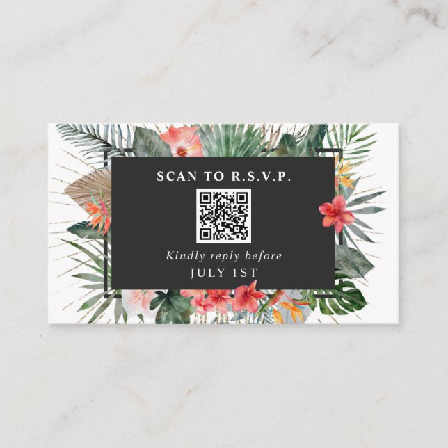 Carte D'accompagnement Code QR Mariage RSVP Tropical Floral (Devant)
