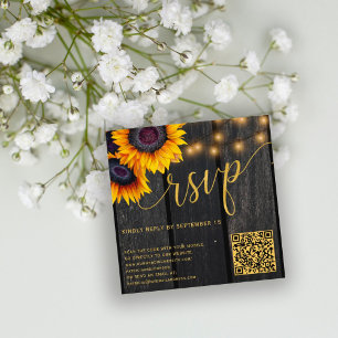 Carte D'accompagnement Code QR mariage rustique de tournesol de bois RSVP