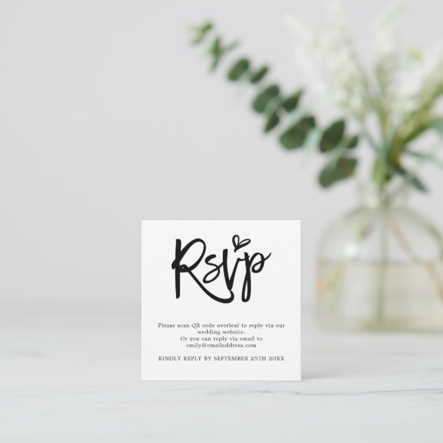 Carte D'accompagnement Code QR Mini Script pour Mariage Réponse incluse (Debout devant)