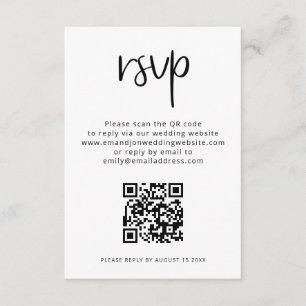 Carte D'accompagnement Code QR minimaliste Noir Blanc Mariage RSVP