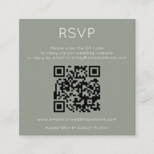 Carte D'accompagnement Code QR minimaliste Vert Sauge Mariage RSVP