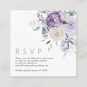 Carte D'accompagnement Code QR moderne Dusty Purple Mariage Floral RSVP