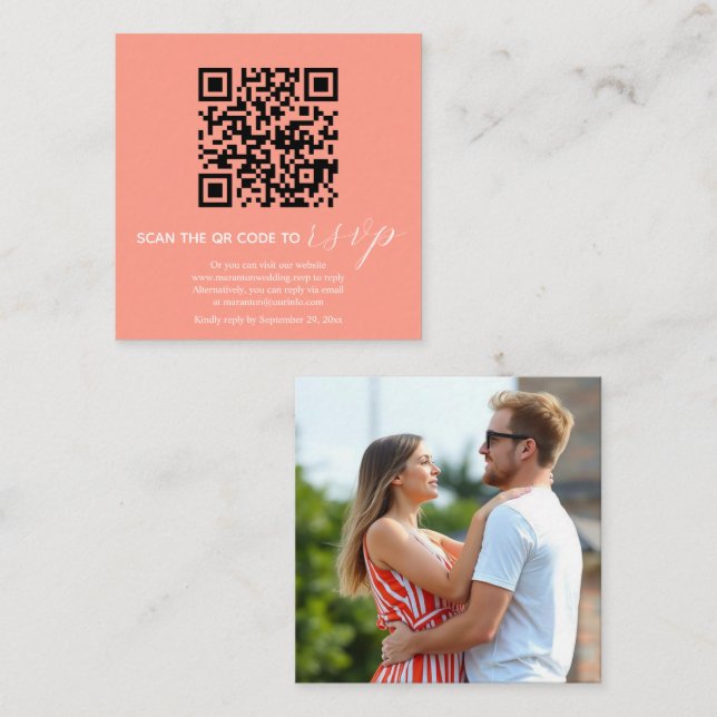 Carte D'accompagnement Code QR moderne mariage corail  (Devant / Derrière)