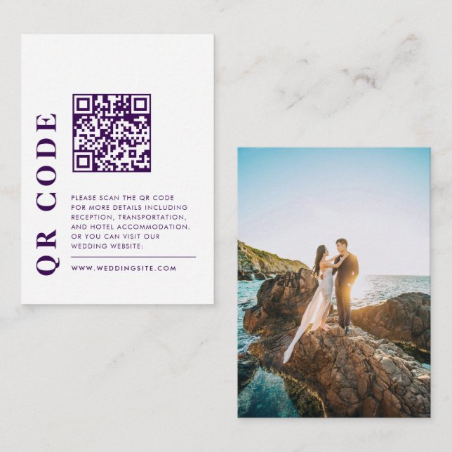 Carte D'accompagnement Code QR moderne Purple Détails du Mariage Photo (Devant / Derrière)