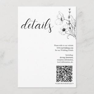 Carte D'accompagnement Code QR moderne Script noir blanc Détails floraux