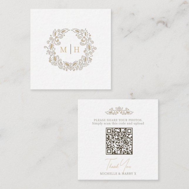 Carte D'accompagnement Code QR monogramme de récolte de mariage photo à p (Devant / Derrière)