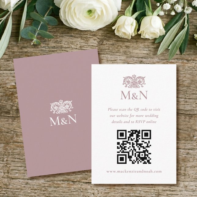 Carte D'accompagnement Code QR Monogramme Élégant pour Réponse de Mariage (Créateur téléchargé)