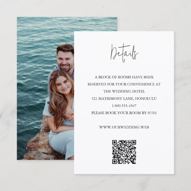 Carte D'accompagnement Code QR noir et blanc chic de mariage moderne (Devant / Derrière)