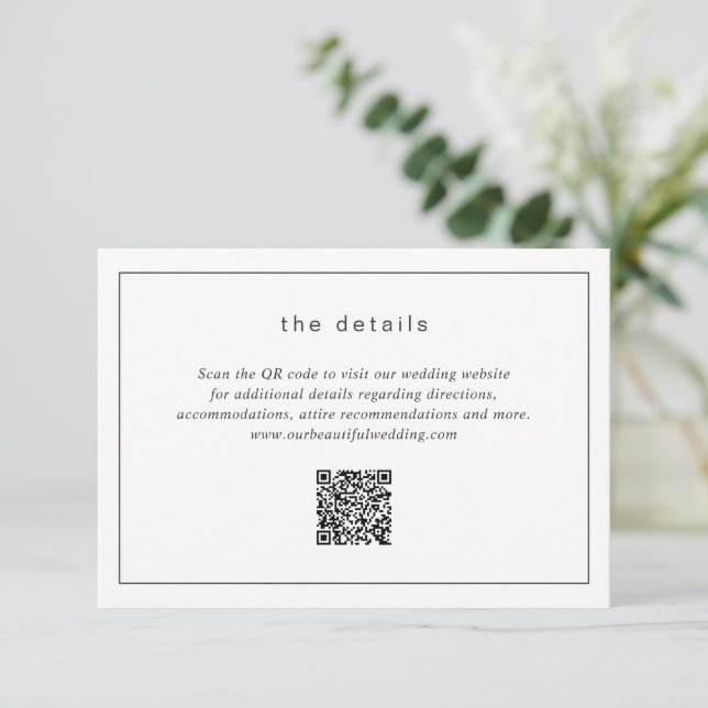 Carte D'accompagnement Code QR noir et blanc intemporel Mariage moderne (Debout devant)