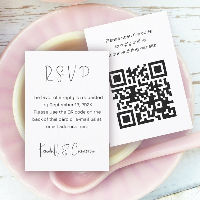 Carte D'accompagnement Code QR noir et blanc Mariage RSVP (Créateur téléchargé)