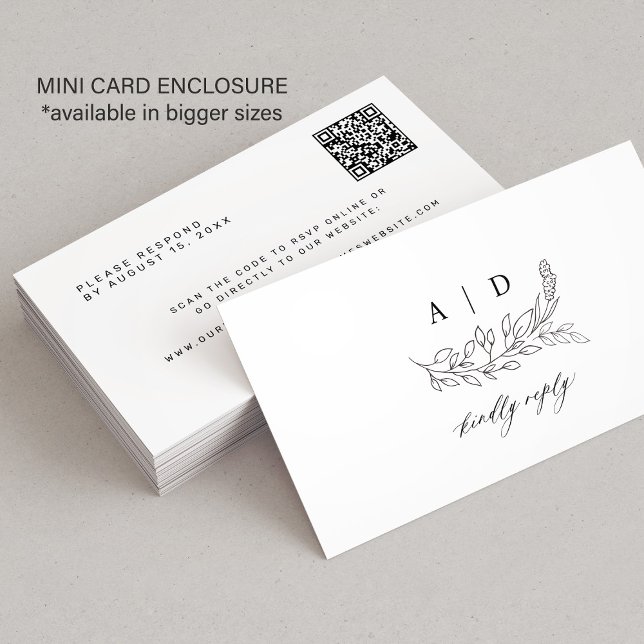 Carte D'accompagnement Code QR noir et blanc monogramme site web mariage  (This is a SMALL enclosure card. Available in bigger sizes)