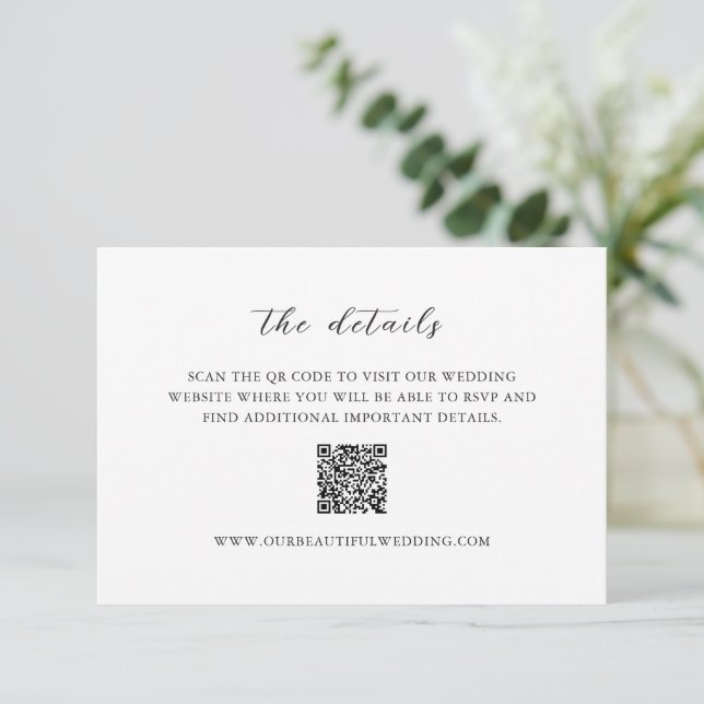 Carte D'accompagnement Code QR noir et blanc simple Mariage propre (Debout devant)